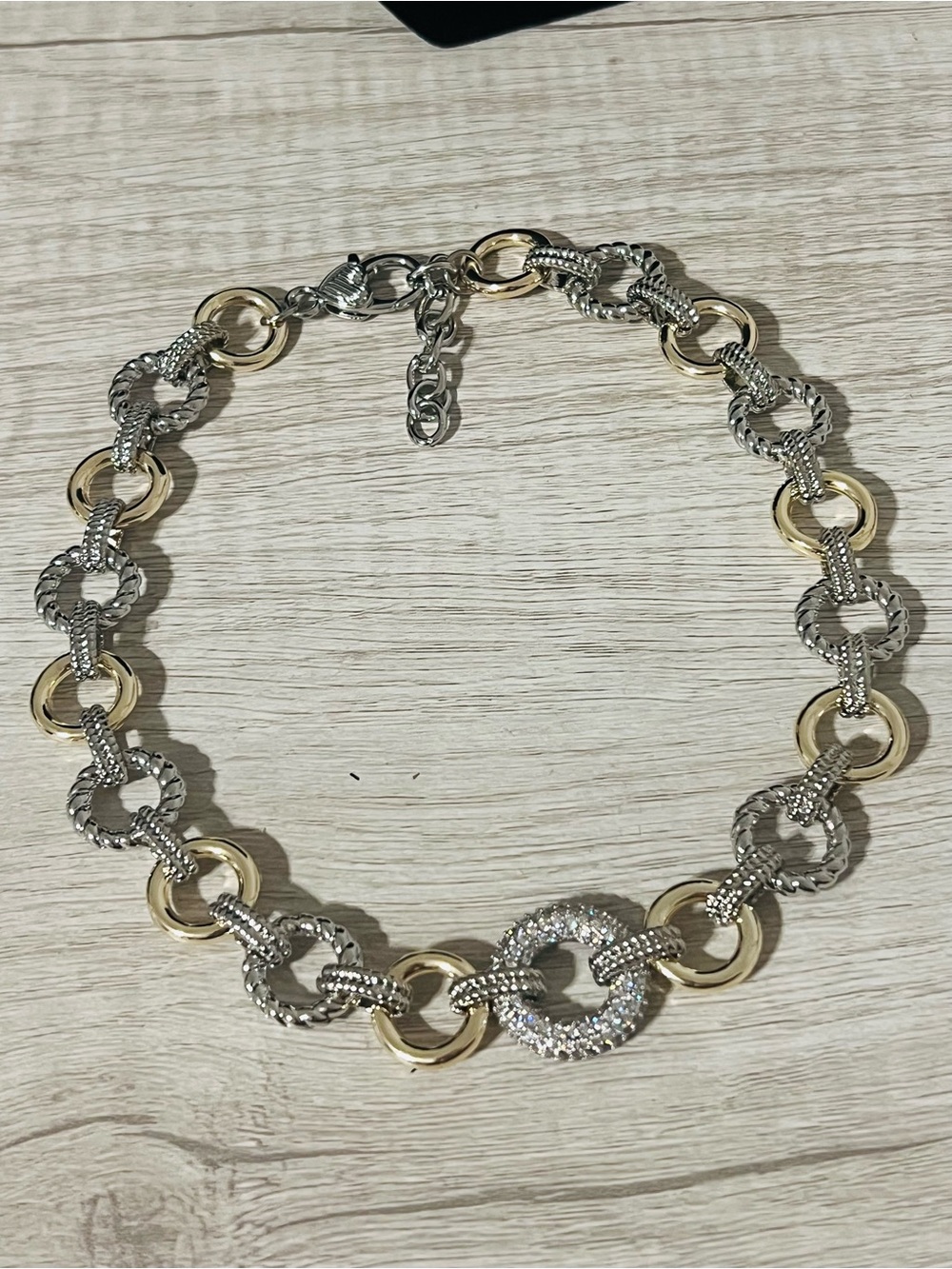 Signature Collection Two-Tone Pavé Crystal Link Collar Necklace